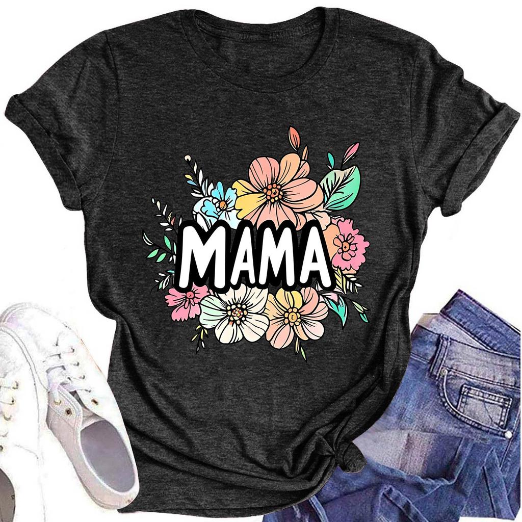 Женская модная футболка с круглым вырезом и коротким рукавом, повседневный топ с принтом ко Дню матери