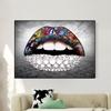 Fashion Art Lipstick Canvas Painting Graffiti Art Wall Poster On Lips
