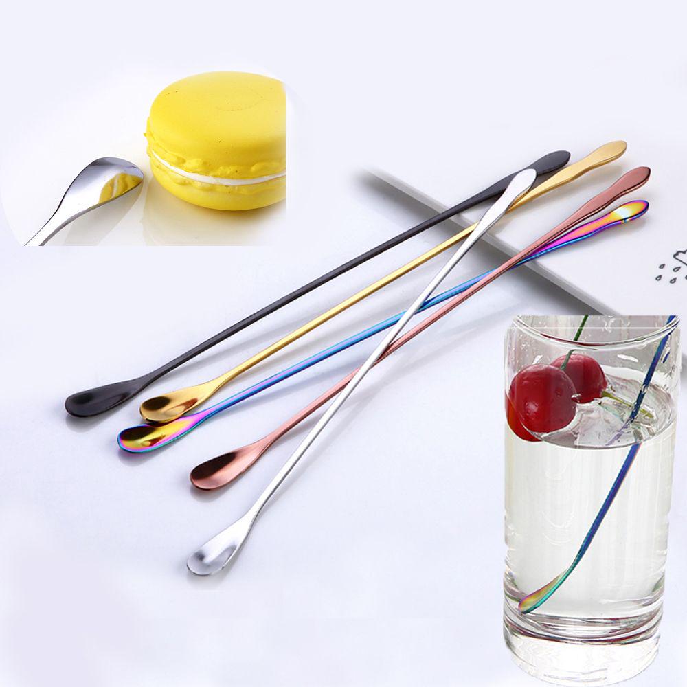 Ice Cream Long Handle Rainbow Stir Spoon Dessert Scoop Stainless Steel Tableware Dinnerware