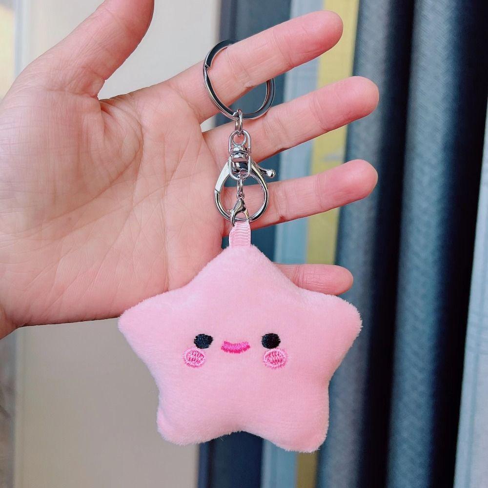 Fluffy Fur Smile Stars Plush Keyring Pom Pom Starfish Smile Stars Backpack Pendant  Wedding Gifts