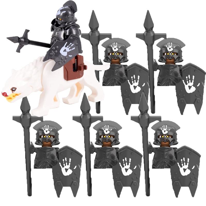 MOC Medieval Military Building Blocks Elven Warrior Orc Rohan Gondor Knight Character Set Animal Army Weapon Bow Crossbow Toy