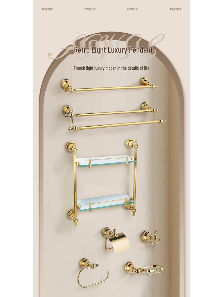 Gold Chrome Plated American Style Towel Rack Set - Retro Bathroom Accessories