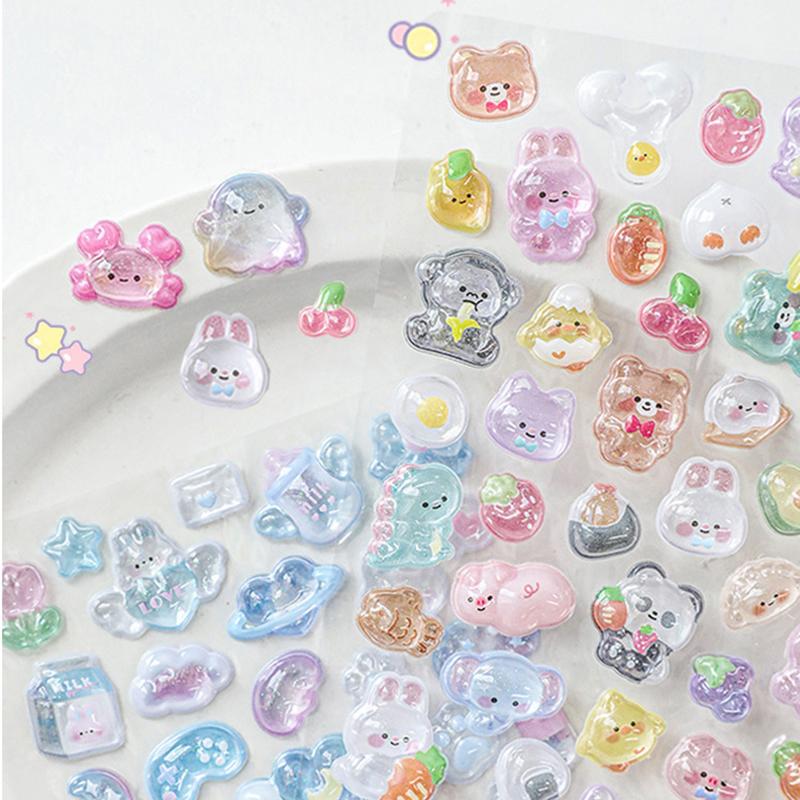 3D Cute Jelly Stickers Cartoon Animal Relief Sticker Scrapbook DIY 3D Stickers Car Refrigerator Phone Case Stickers