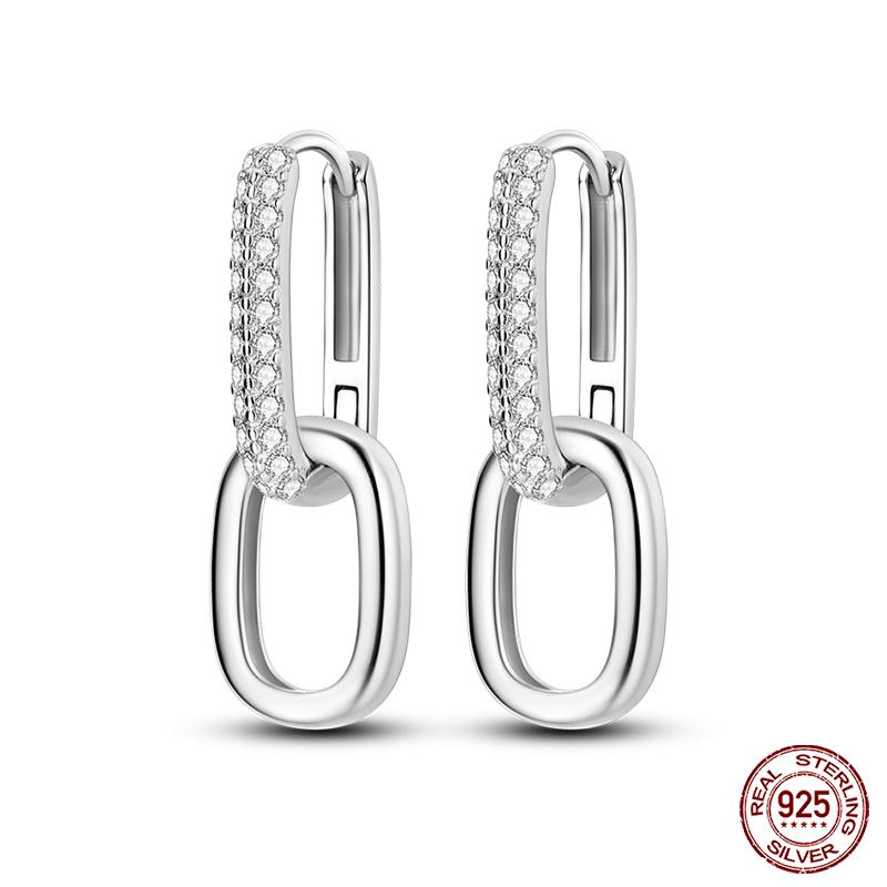 Charms Double Hoop Earrings For Women 100% 925 Silver Cubic Zircon Heart Star Moon Earrings Elegant Birthday Jewelry Gifts