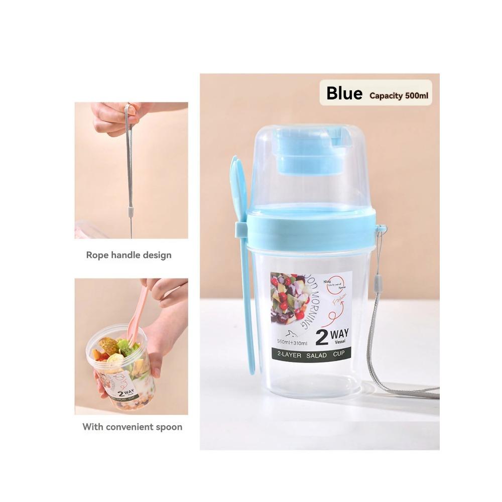 Portable Salad Cup Double Oatmeal Cup Yogurt Nut Fat-Reduced Vegetable Fruit Box Cup with Lid Spoon Breakfast Cup Lunch Box