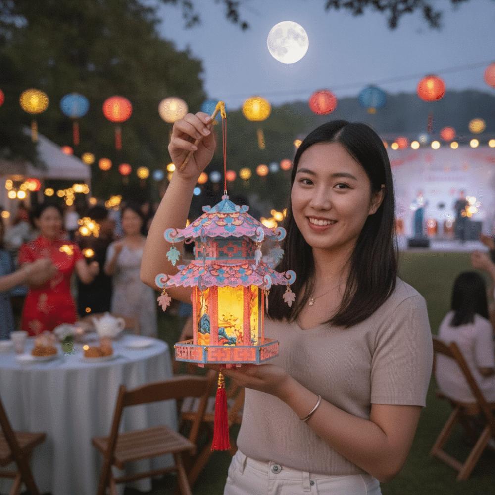 Ancient-style Mid-Autumn Festival Lantern Pavilion Shape Children's Handheld Lantern Home Decor