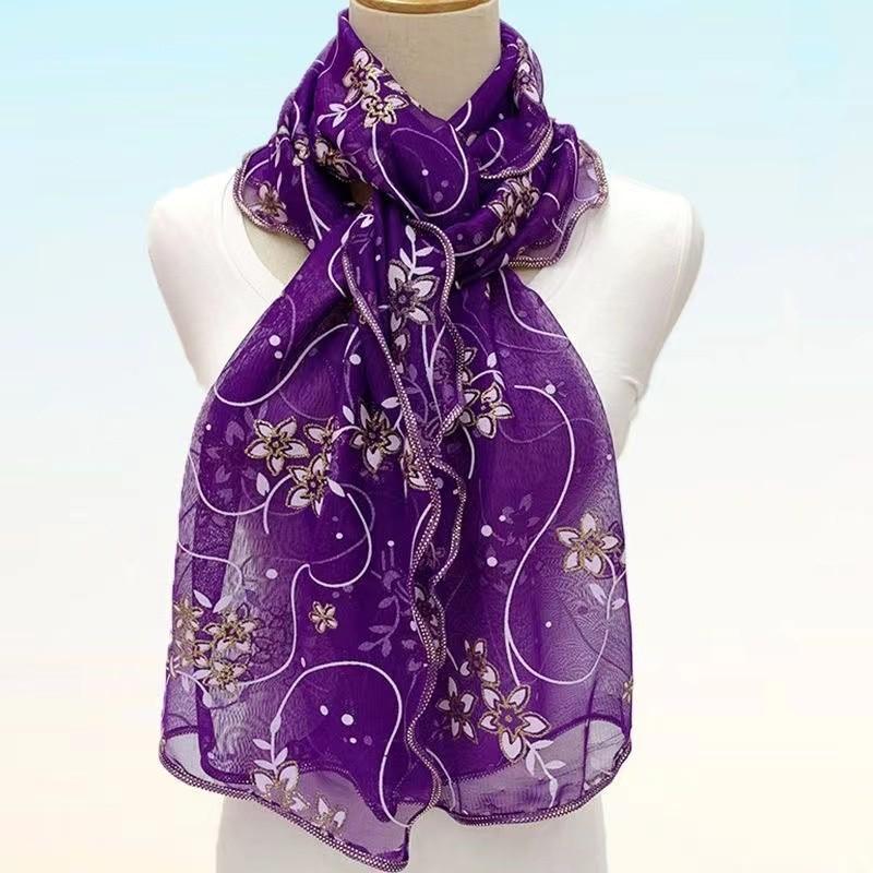 Ruffles Flower Embroidery Scarf Elegant Solid Color Breathable Shawl Women Head Wrap Outdoor Windproof Hijab Turban Travel Beach Towel