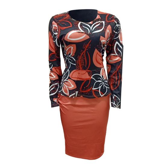 Женское платье-футляр с круглым вырезом, облегающее, из двух частей, с цветочным принтом, с длинным рукавом, длиной до колена, женское платье миди в повседневном стиле