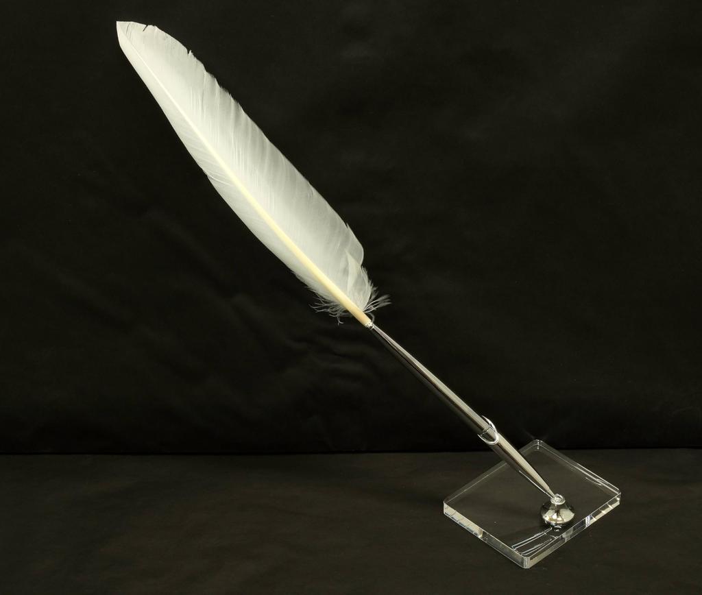 Латунная дисковая ручка с гусиным пером прозрачная акриловая подставка для ручки с серебристым держателем для ручки белое перо японская обработка + Q-S6P2WG-1-W