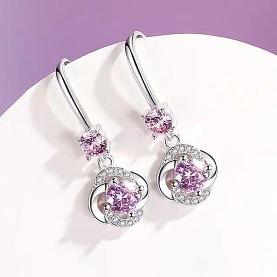 Women Rhinestone Cubic Zirconia Tassel Four-leaf Clover Hook Earrings Jewelry