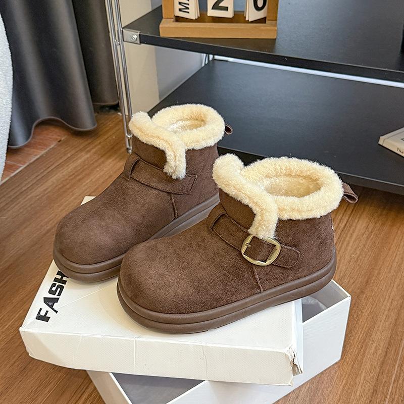 Women's Fashion Lightweight Height-enhancing Thick Soles Winter Warm Fur One Snow Boots Plush Lining Non-slip Casual Sports Cotton Boots Le Fu Shoes