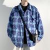 National Trend Couple American Style Small Logo Plaid Tassel Loose Long Sleeve Shirt Jacket