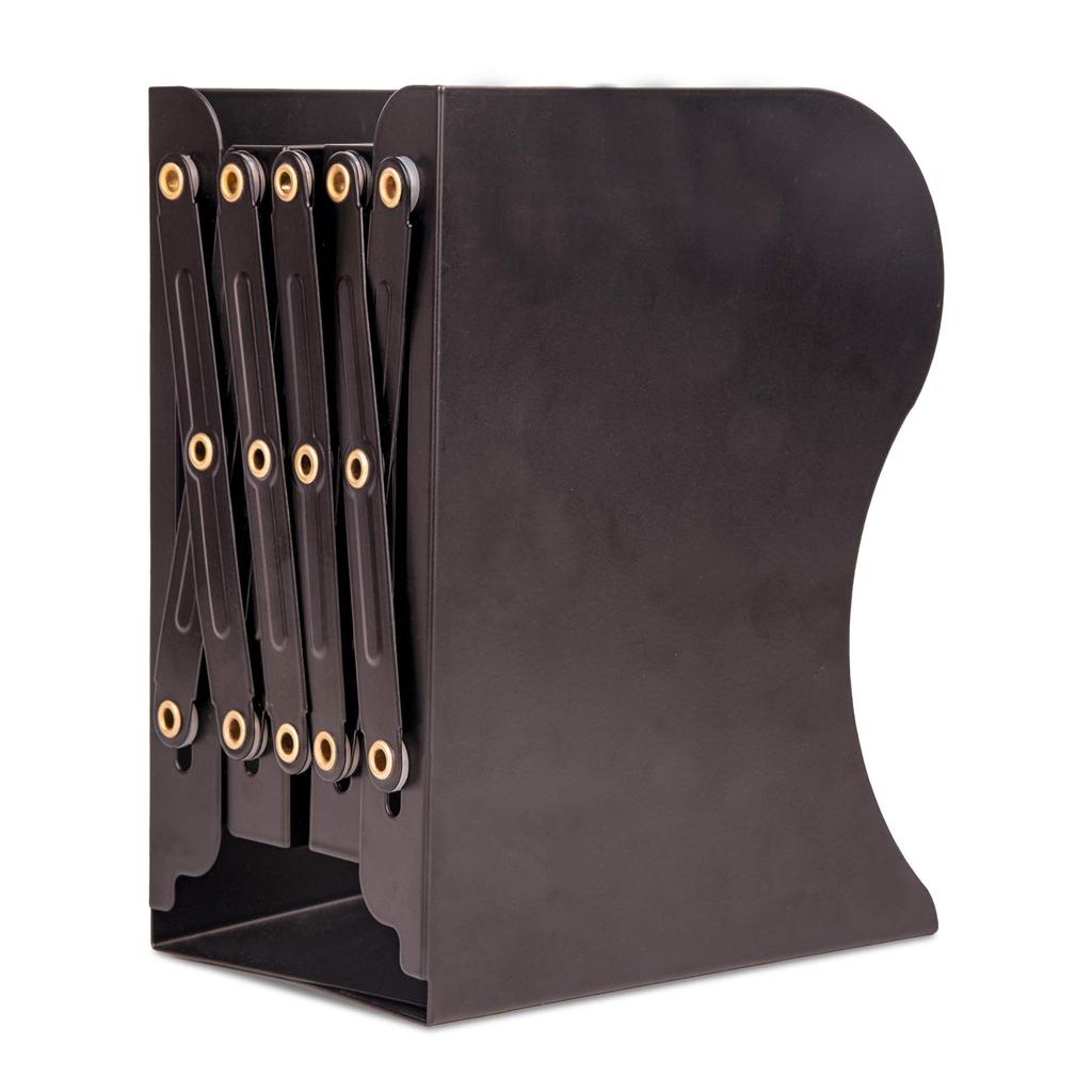 ALIOBC Extendable Metal Desktop Bookshelf with Magazine and Document Newspaper Retractable Office Brown Bookends, Anti-Tip Dividers, Storage, Files,