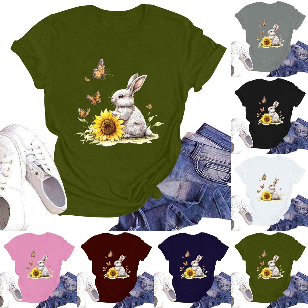 Women's Casual Round Neck Short Sleeve Pullover Printed T-Shirt Top