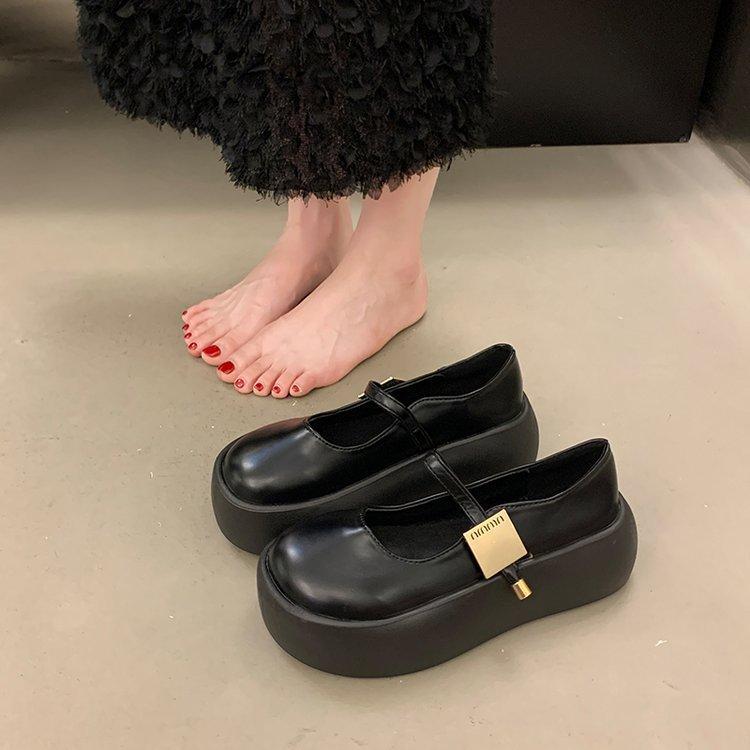 Черные туфли Мэри Джейн с толстой подошвой, женские летние туфли с круглым носком в стиле ретро, с неглубоким горлом, одинарные туфли