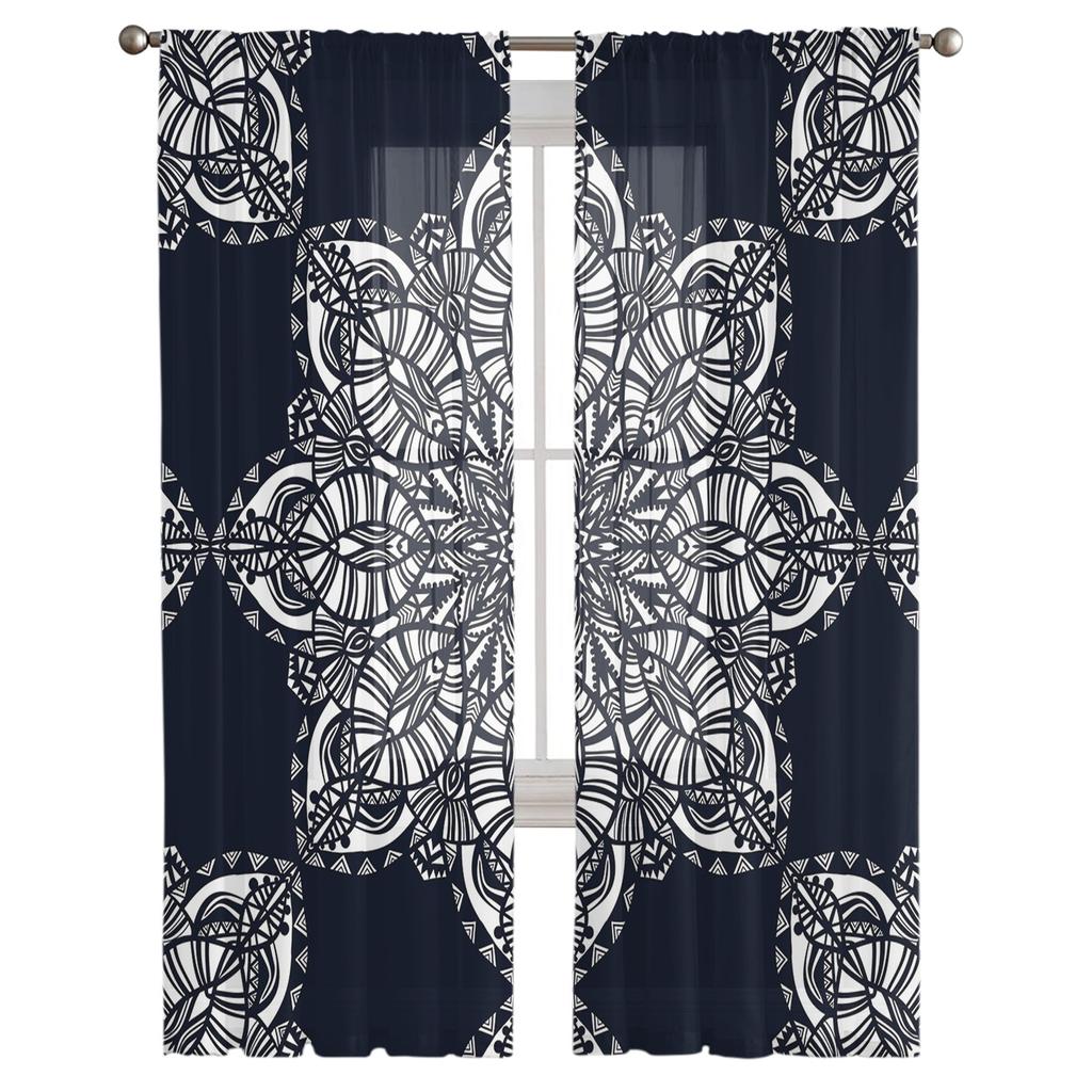 Текстура Цветочная Мандала Абстрактные Линии Оконные Шторы Для Гостиной Спальни Кухни Шифон Прозрачные Оконные Украшения
