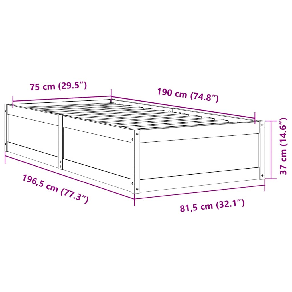 Solid Wood Bed Frame without Mattress 75 x 190 cm Pine Wood