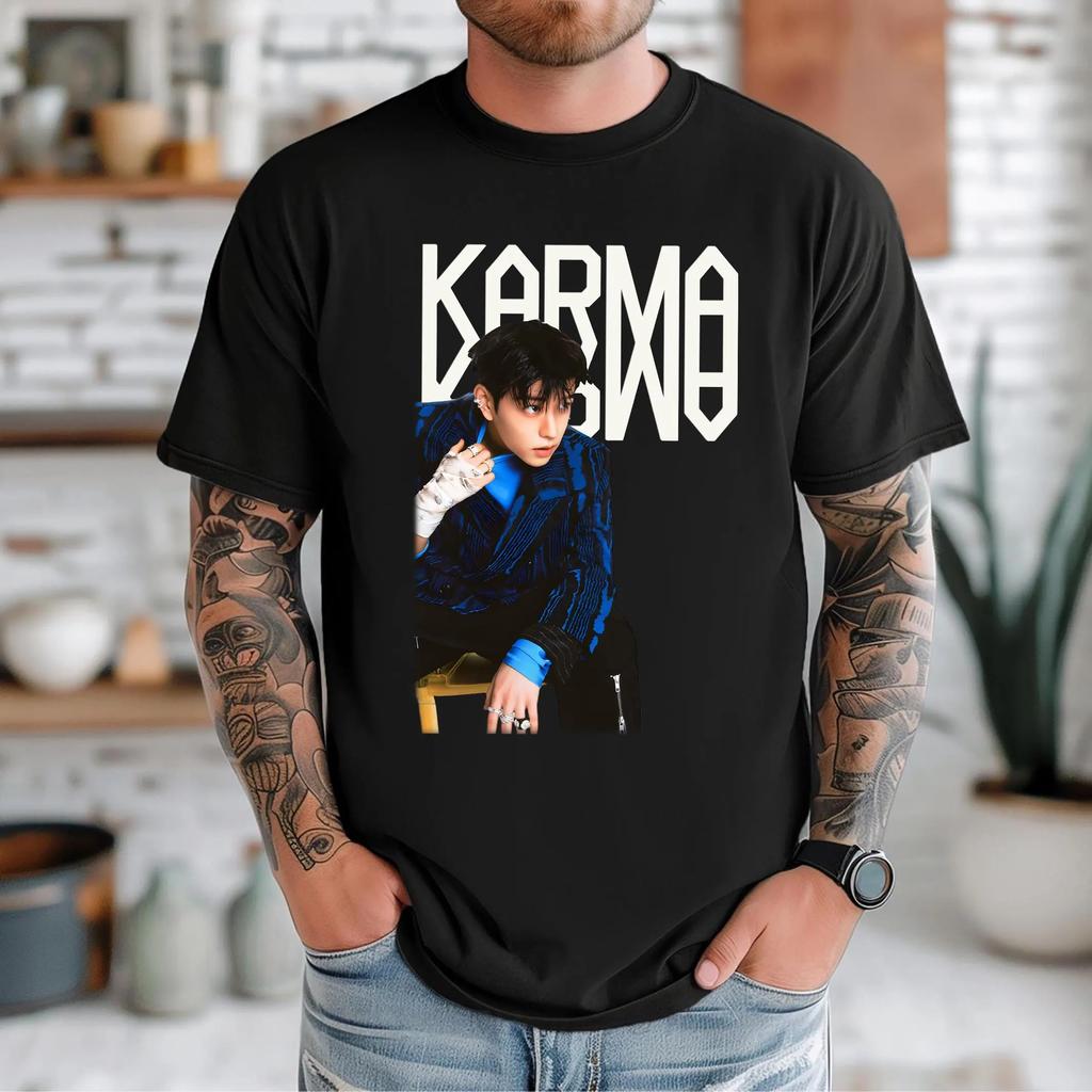 KPOP 4-й альбом KARMA Футболка ЧАНБИН ХЁНДЖИН ФЕЛИКС Корейская мода 100% хлопок Хип-хоп футболка Топы Харадзюку Уличная одежда