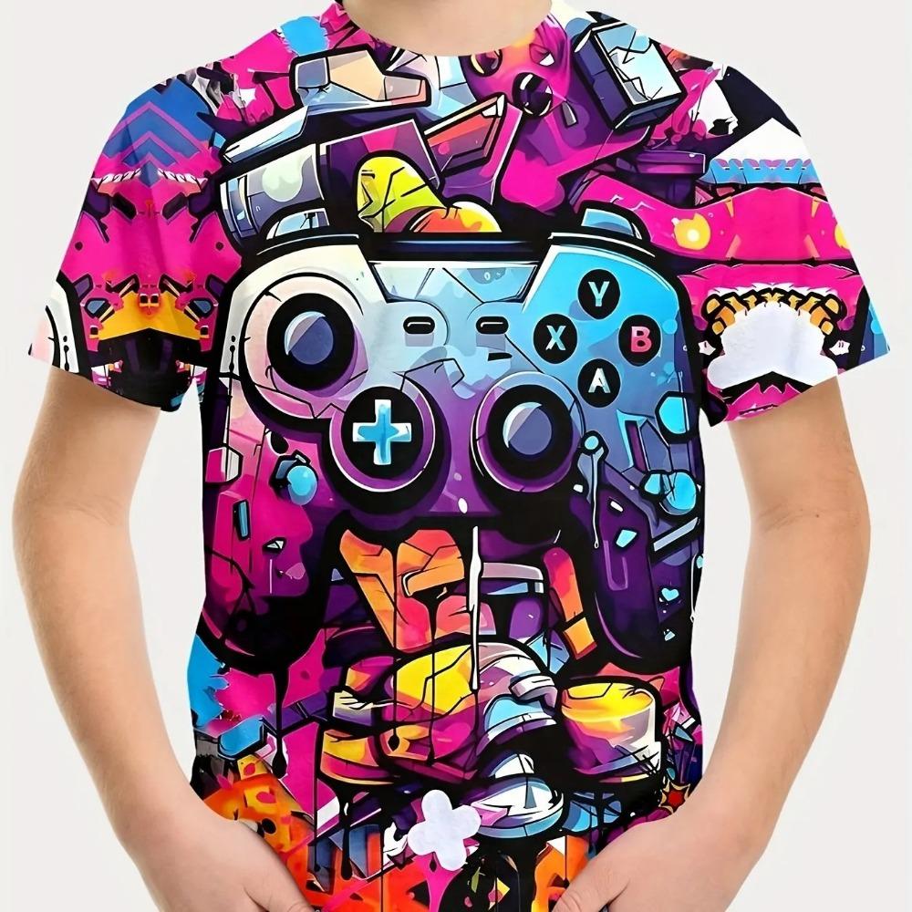 3D Printed Game Controller Printed Boy's Casual and Fashionable Round Neck Short Sleeved T-shirt