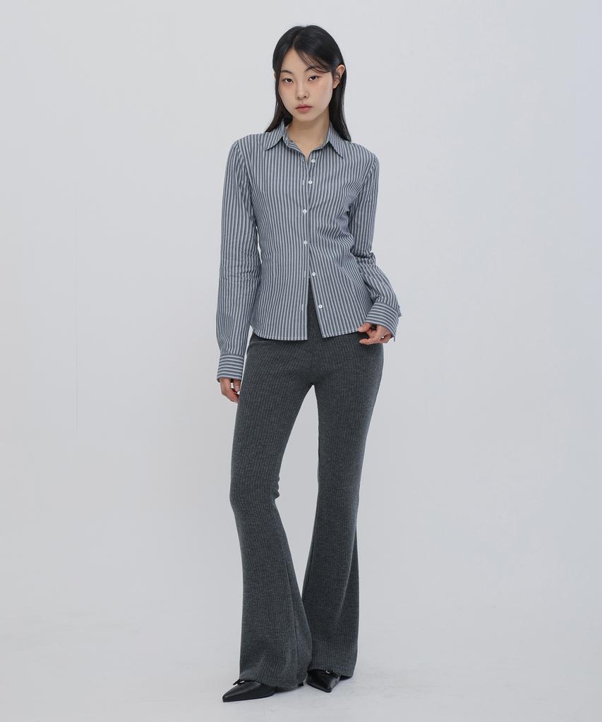 CHICKS Ribbed Bootcut Pants Charcoal