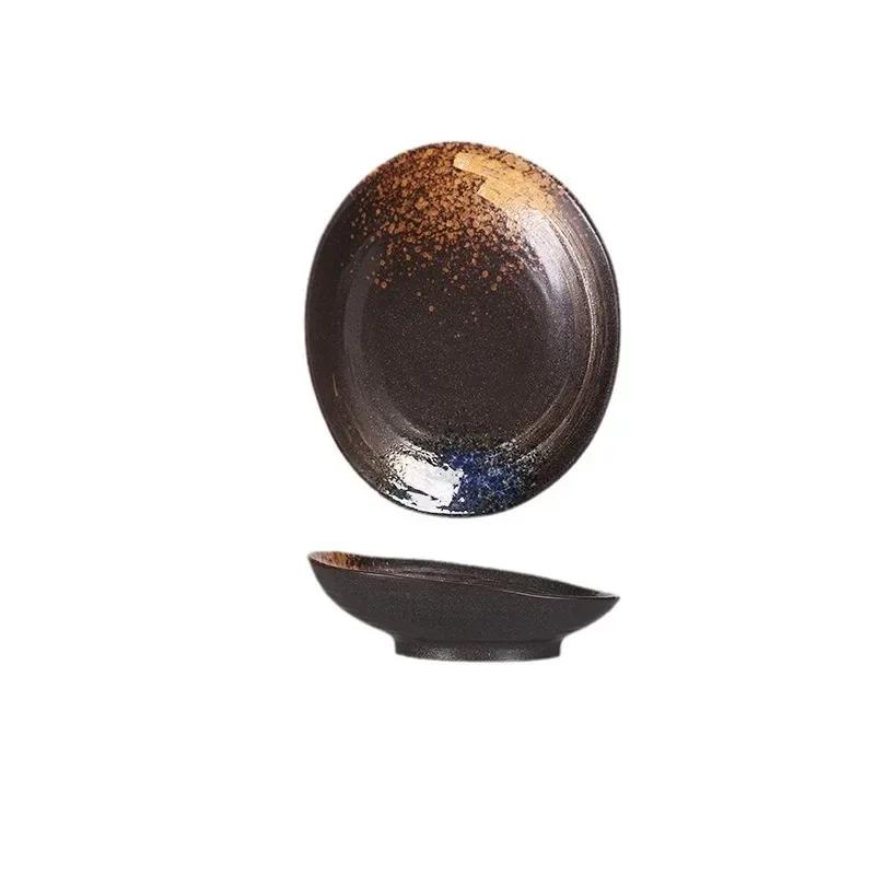 Японская и корейская керамическая миска, креативная фруктовая салатница, ретро-косая неглубокая кастрюля для тушения овощей, коммерческая столовая посуда