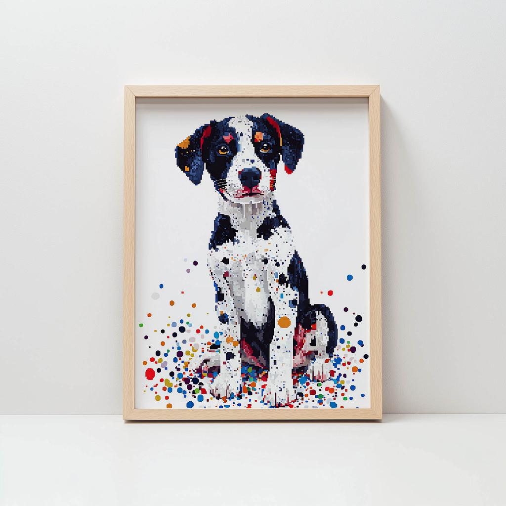Plakat Z Psem W Kolorowej Mozaice Plakat Z Psem W Kolorowej Mozaice, 50X70 Cm, Rama Aluminiowa Czarna, Papier Matowy 230 Gsm