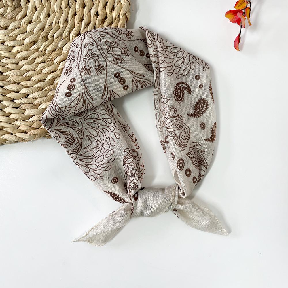 Spring-summer cashew flower square scarf, cotton-linen small square scarf, silk scarf, classic vintage versatile bun neck scarf
