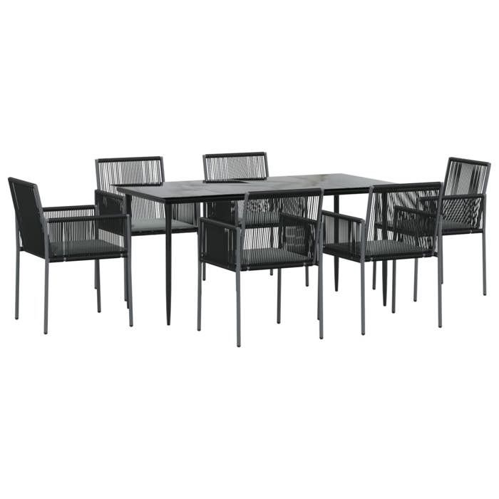 VidaXL Garden Dining Set Cushions 7 Pcs Black Rattan and Steel, Dining Set, Outdoor Dining Set, 3187070