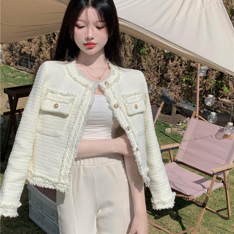 Модный дизайн весна и осень универсальная белая куртка женская уникальный шикарный дизайн чувство короткий абзац топы