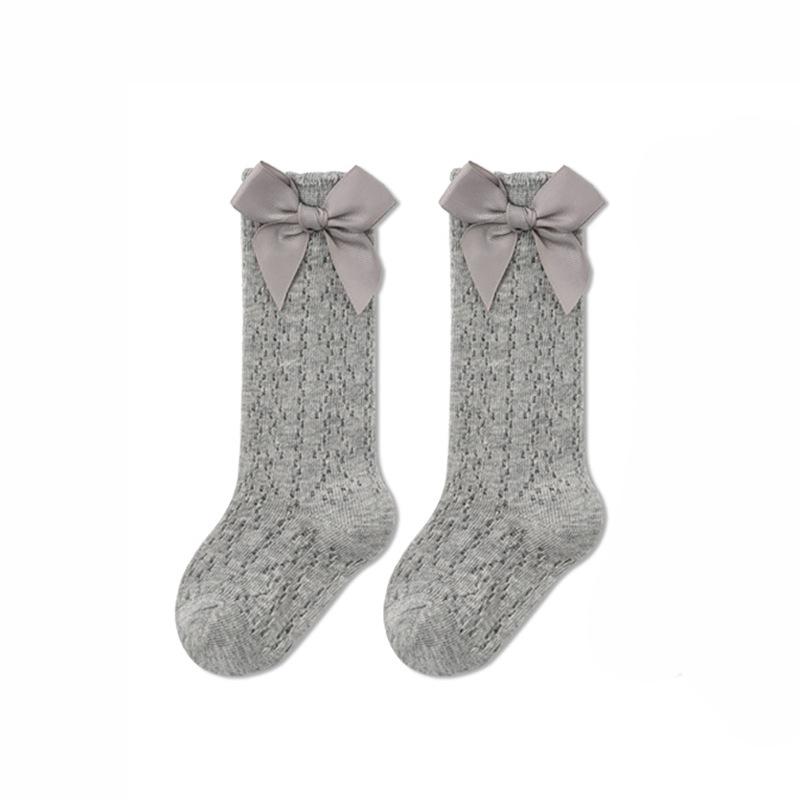 Носки для девочек, летние сетчатые носки из хлопка с бантом для малышей, длинные носки для новорожденных, одежда для девочек 0-3 лет