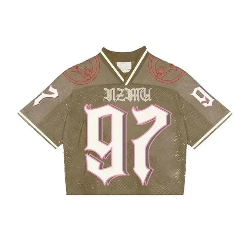 RogueWave Streetwear Джерси Одежда Y2K Мужская Хип-хоп Графика с Буквами Оверсайз Футболка Панк-рок Дышащие Топы с V-образным вырезом и коротким рукавом