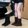 Internet Celebrity Pleated Pile Boots Retro Pointed Thick Heel Short Boots Women's Western Cowboy Boots Sleeve Knight Boots Women's Autumn New