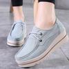 Fashion Lace-up Women's Platform Shoes Cow Suede Casual Walking Shoes Ladies Elegant Leisure Shoes Non-slip Moccasins