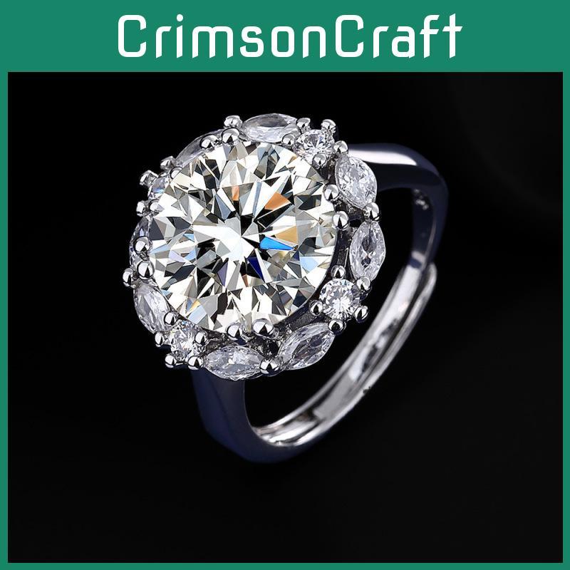 Elegant White Gold Plated Geometric Ring With Gorgeous 5 Carat Moissanite Gem