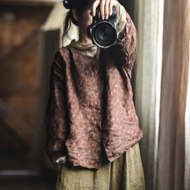 Johnature Женские льняные рубашки с цветочным принтом, топы на пуговицах, блузки высокого качества, свободные винтажные женские рубашки