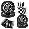 Tire-Themed Party Tableware, Paper Plates, Paper Towels, Birthday Supplies, Racing Disposable Birthday Party Sets.
