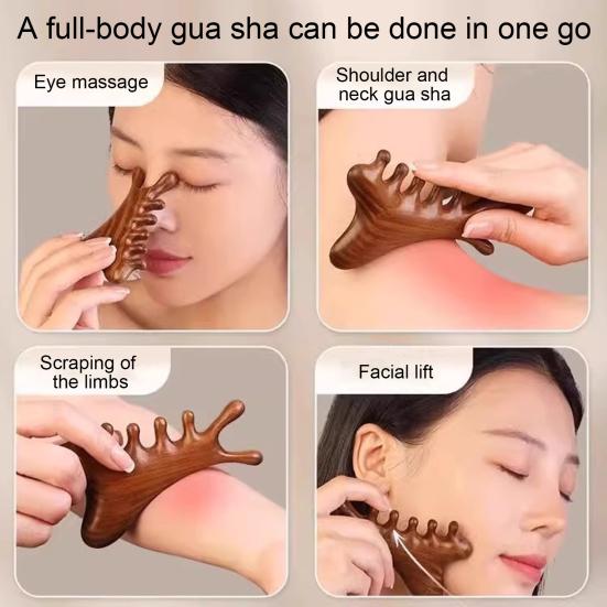 Multi-functional Meridian Massage Comb Sandalwood Scalp Massage Comb Deer Wide Tooth Face Head Body Massager Guasha Scrubber Tool