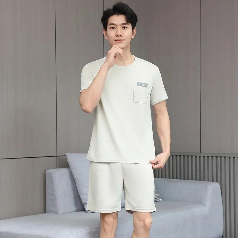 Summer Men Pajamas Summer Short-Sleeved Shorts Nightwear Homewear Cool Feeling Sports Leisure Thin Section Loose Suit Sleepwear