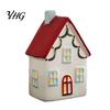 Small Festive Building Models Christmas Ceramic House Figurine, Glowing Window & Chimneys Holiday Decor, Indoor Displays Miniature Tabletop