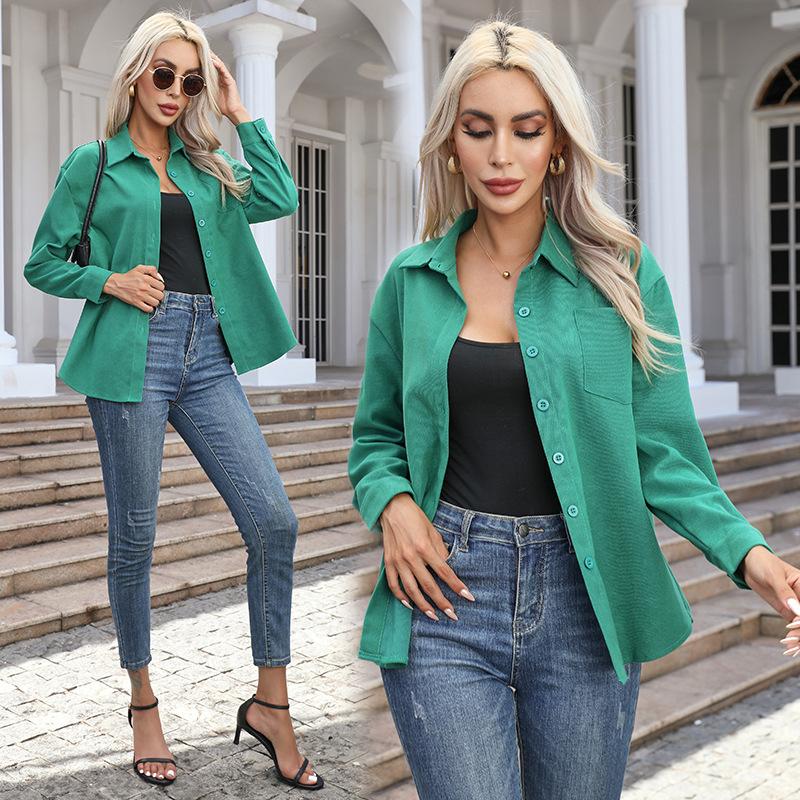 Women's Autumn Top Solid Long Sleeve Loose Casual Shirt Ladies Lapel Pocket Office Shirts