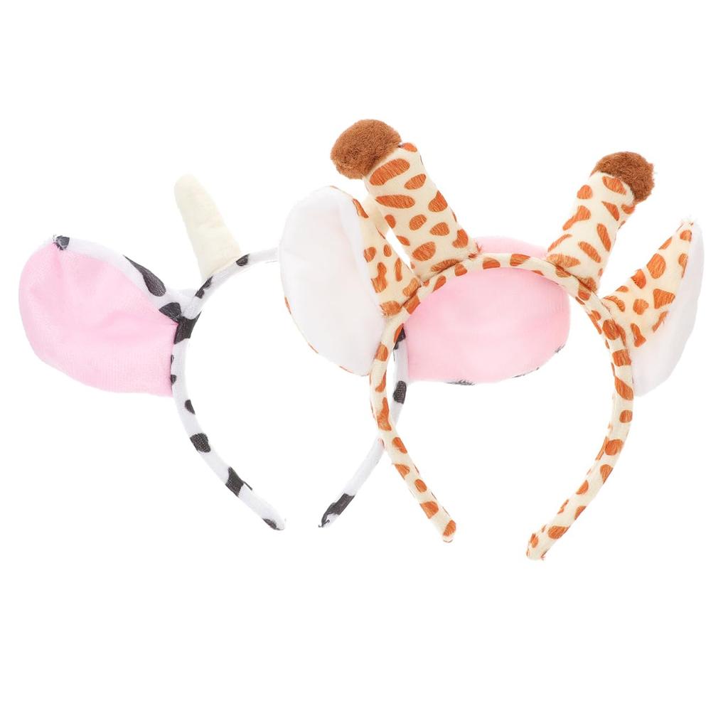 Lurrose Animal Headbands, Set of 2, Giraffe and Cow Cosplay Headbands with Animal Ears, Perfect for Halloween, Christmas, Costumes, Events, and