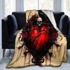 1pc Gothic Heart with Ravens Skulls and Red Roses Blanket  Soft Throw for Home Decor, Gift Idea, Living Room, Travel, Camping, Car Blankets