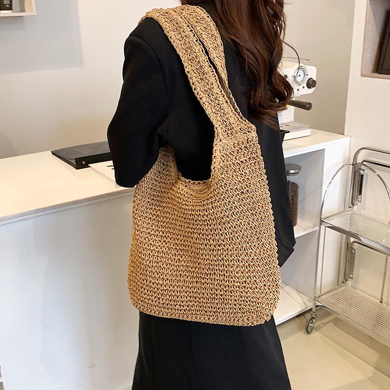 Сумка ручная новая повседневная на плечо пляжная для отпуска большой вместимости для поездок на работу плетеная соломенная сумка-тоут для женщин