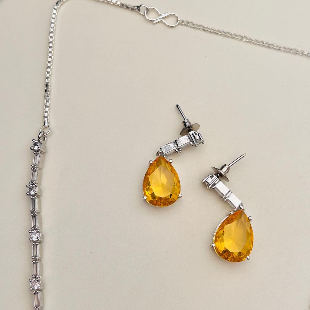 Silver Plated Diamond Round Necklace Set Diamond Necklace Set for Women