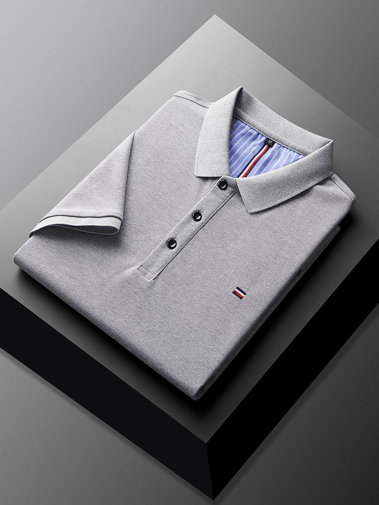 Мужская рубашка поло с коротким рукавом, однотонная, с лацканами, дышащая, деловая, повседневная, синяя футболка