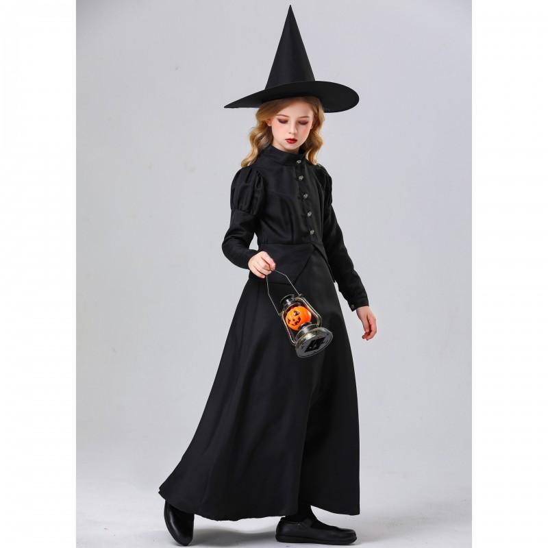 Girls Witch Costume Halloween Cosplay Dress Kids Fancy Party Performance Outfit 120-150cm