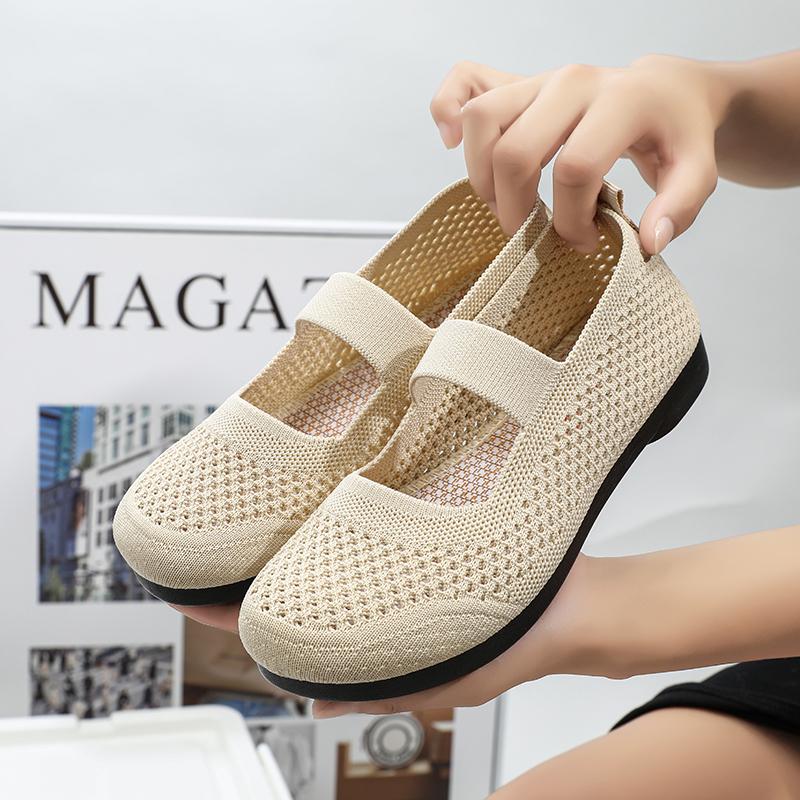 New Breathable Knitting Flats for Women Fashion Strap Soft Sole Loafers Shoes Woman Light Round Toe Mesh Non-Slip Casual Shoes