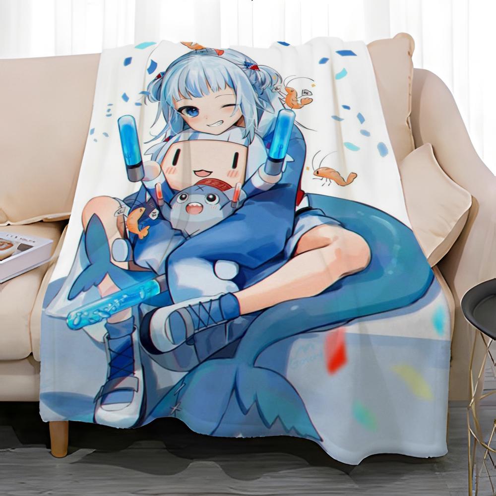 vtuber Gawr Gura Throw Soft Coral Fleece Blanket 310gsm Fluffy Warm Throw for Sofa Bed Couch Bedroom Decor