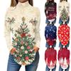 Women's Fashionable Casual High Neck Christmas Printed Long Sleeve T-Shirt Pullover Top