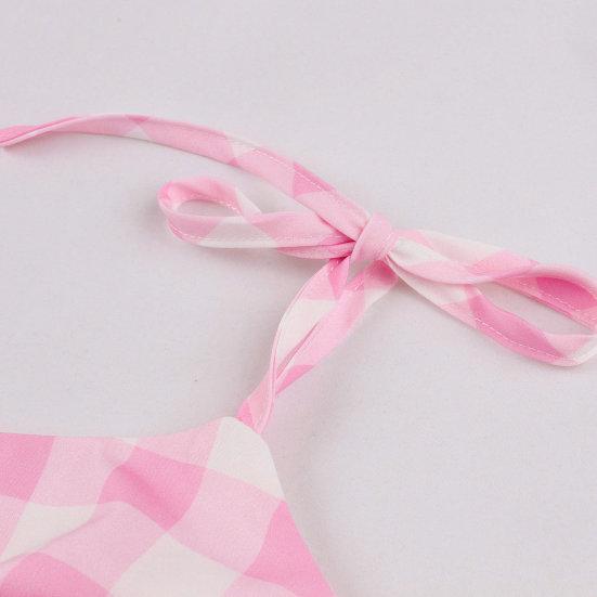 Женское розовое клетчатое платье без рукавов со шнуровкой и бантом, потайная молния, фигурист, подол, коктейльное вечернее платье-качели, праздничный костюм